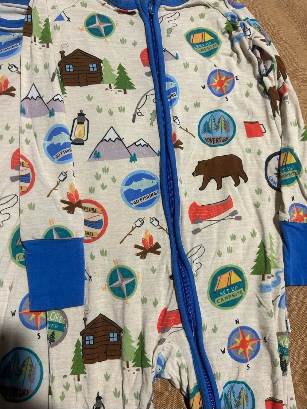 Little Sleepies Camping Print Zippy - Blue Trim